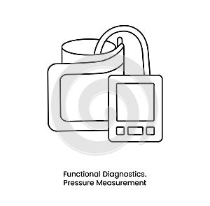 Line icon in vector blood pressure measuring device, functional diagnostics, tonometer illustration.