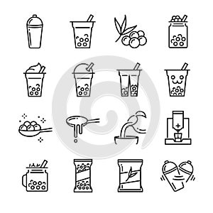 Bubble tea icon set. Included the icons as bubble, milk tea, shake, drink, pouring, boba juice and more.