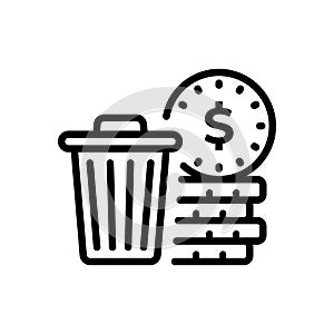 line icon vector of wasting investment or money trash