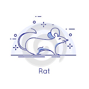 Line icon with white rat and graphic elements. Thin line flat design. Vector