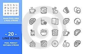 Line icons about brunch. Pixel perfect 64x64 and editable stroke photo