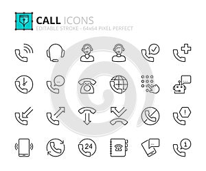 Line icons about call. Pixel perfect 64x64 and editable stroke