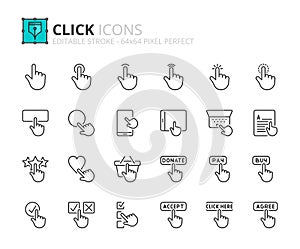 Line icons about click. Pixel perfect 64x64 and editable stroke