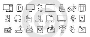 Line icons of computer and electronic devices