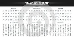 Line Icons Data Science Coding Security Set