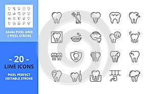 Line icons about dentistry and dental care. Pixel perfect 64x64 and editable stroke