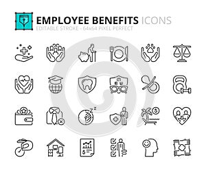 Line icons about employee benefits. Pixel perfect 64x64 and editable stroke