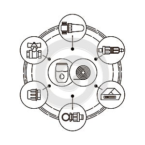 Line icons of equipment for irrigation system.