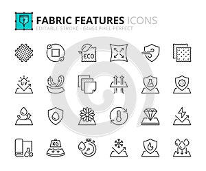 Line icons about fabric features. Pixel perfect 64x64 and editable stroke