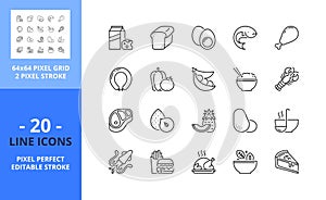 Line icons about food. Pixel perfect 64x64 and editable stroke