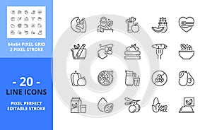 Line icons about healthy food. Pixel perfect 64x64 and editable stroke
