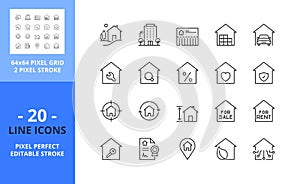 Line icons about homes and real estate. Pixel perfect 64x64 and editable stroke