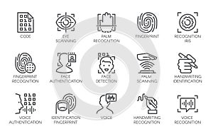 Line icons of identity biometric verification photo