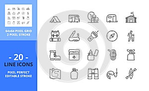 Line icons  about outdoor - camping. Pixel perfect 64x64 and editable stroke