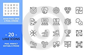 Line icons about partnership. Business concept. Pixel perfect 64x64 and editable stroke