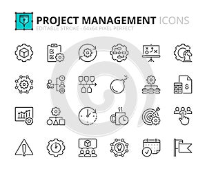 Line icons about project management. Pixel perfect 64x64 and editable stroke