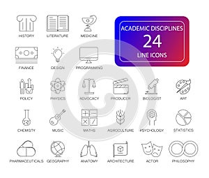 Line icons set. Academic disciplines pack.