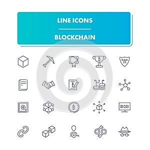 Line icons set. Blockchain