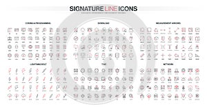 Line Icons Set Coding Download Network Time