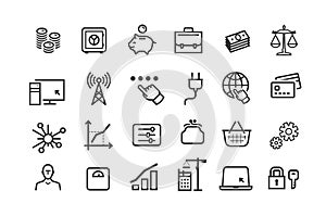 Line icons set. Collection vector black outline logo for mobile apps web or site design