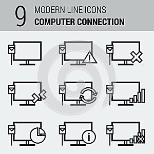 Line Icons Set - Computer Connection