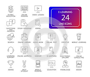 Line icons set. E-learning pack.