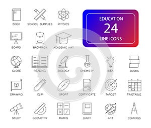 Line icons set. Education pack.