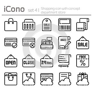 Line icons set in flat design shopping icon with concept department store