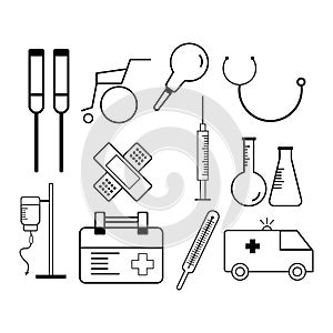 Line icons set of hospital and medical care