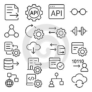 API Integration Line Icons Set â Data Exchange, Cloud Computing, Web Services and Automation Symbols