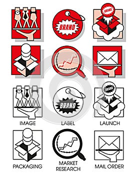 Line icons set with of marketing and distribution