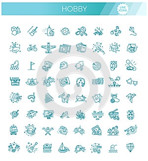 Hobbies and interest detailed line icons set in modern line icon style