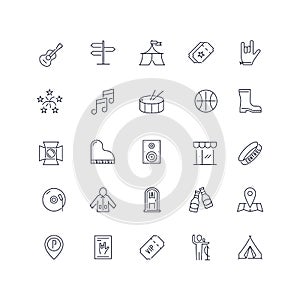 Line icons set. Music festival pack. Vector