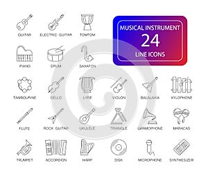 Line icons set. Musical instrument pack.
