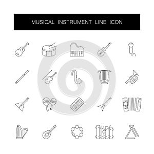 Line icons set. Musical instrument pack. Vector illustration