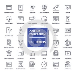 Line icons set. Online education