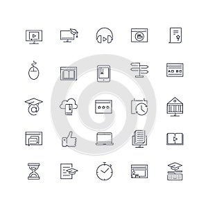 Line icons set. Online education pack. Vector