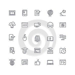 Line icons set. Online education pack. Vector