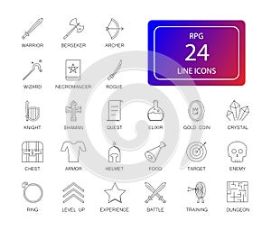 Line icons set. Rpg, fantasy game pack.