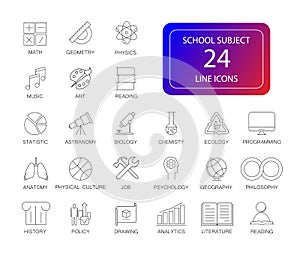 Line icons set. School subject pack.