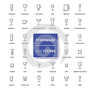 Line icons set. Stemware