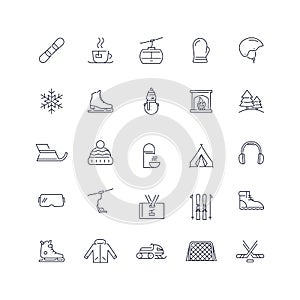 Line icons set. Winter activity pack. Vector