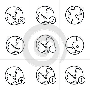 Line Icons Style Earth vector icons set