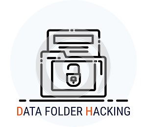 Line Icons Style. Hacker Cyber crime attack Data Folder Hacking for web design