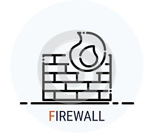 Line Icons Style. Hacker Cyber crime attack Firewall for web design