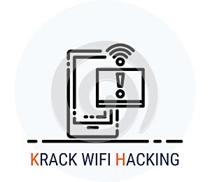 Line Icons Style. Hacker Cyber crime attack KRACK Wifi Hacking for web design