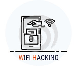 Line Icons Style. Hacker Cyber crime attack Wifi Hacking for web design