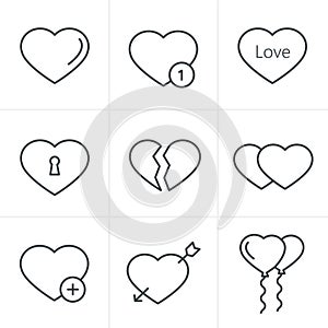 Line Icons Style hearts Icons Set