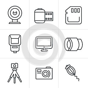 Line Icons Style Photography Icons Set