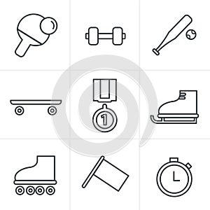 Line Icons Style Set of monochromatic simple sports